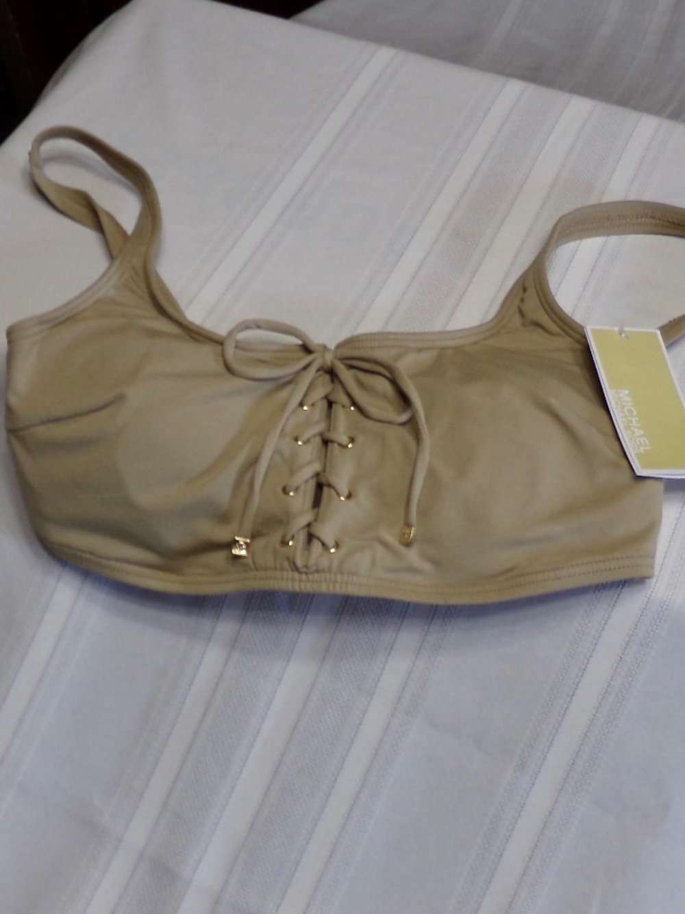 NWT Michael Michael Kors 261 Khaki Corset Tye Front, Gold Metal Accents Sz Small